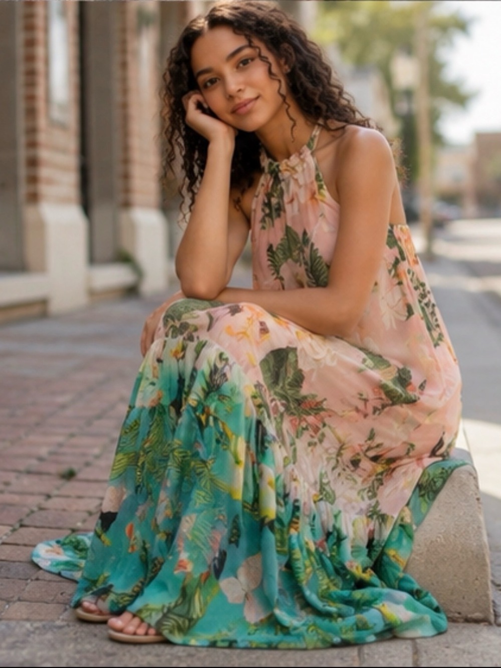 Farm Rio Floral Halter Maxi Dress